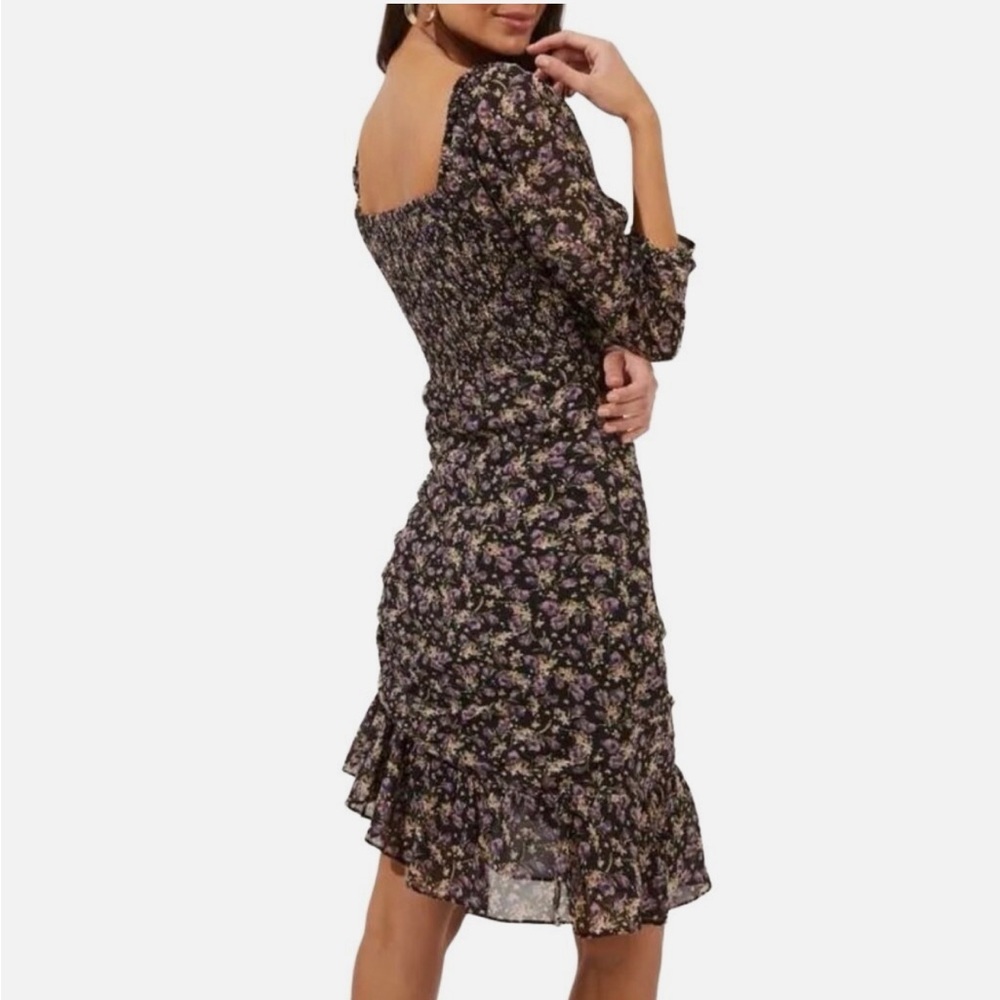 ASTR the Label Sweetheart Cutout Dress Black-Purple Ditsy Print Size Medium - Picture 3 of 11